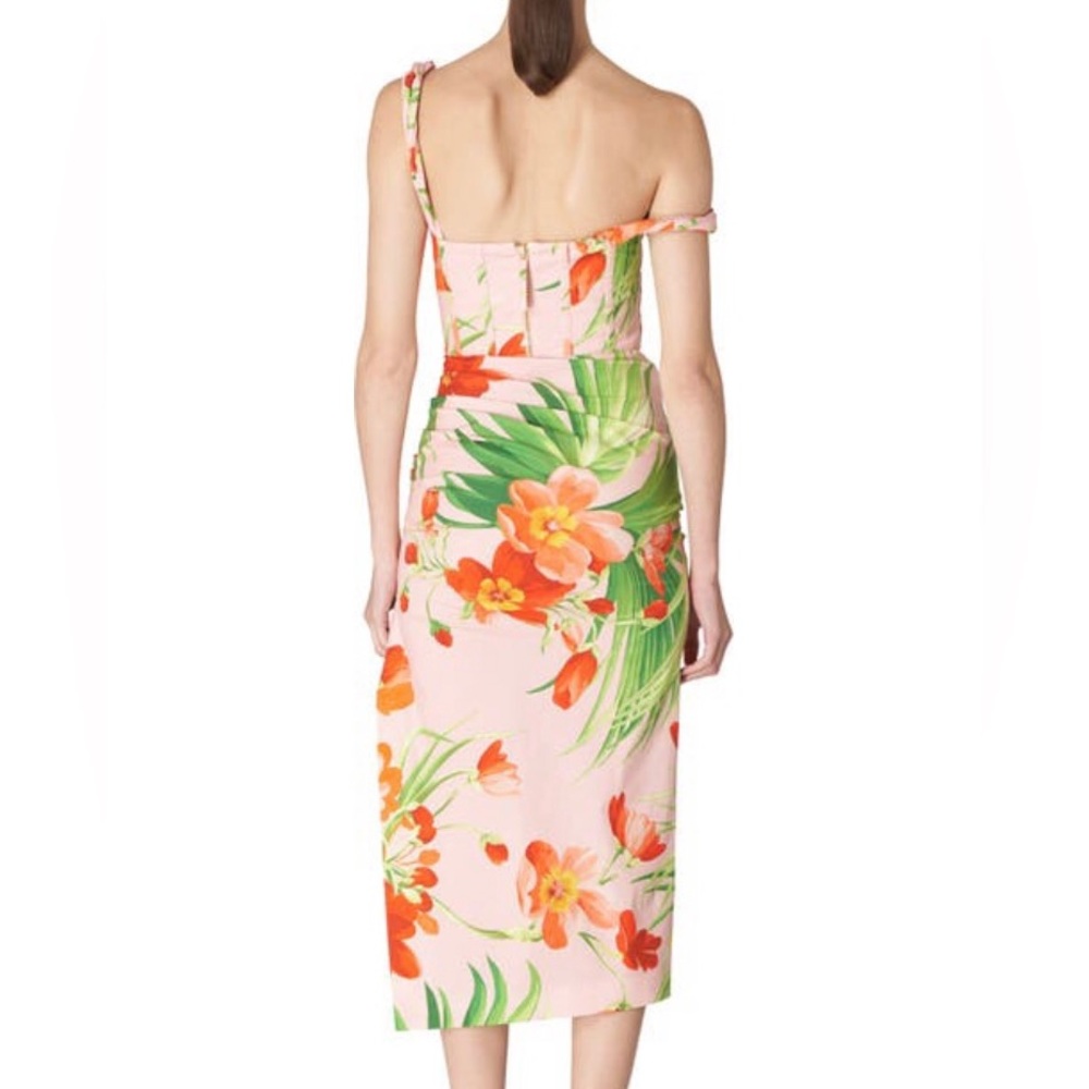NWT $1890 Carolina Herrera Floral One-Shoulder Ruched Stretch Cotton Dress - 0! - Picture 4 of 6